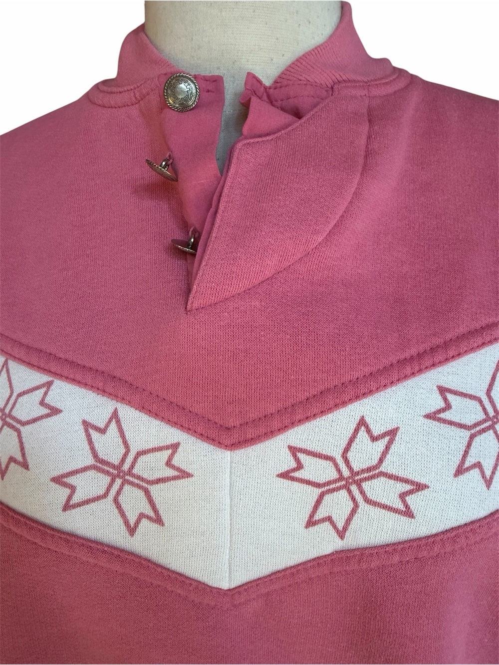 Late 80s/90s EB Sport Bubblegum Pink Mock Neck Collar w/3 Button Quarter-Placket - Picture 2 of 6
